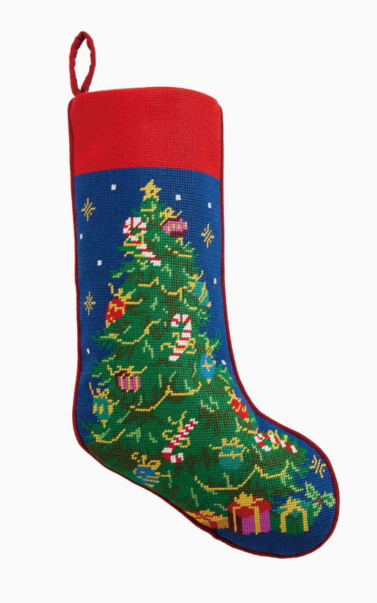 Christmas Tree Embroidered Needlepoint Stocking