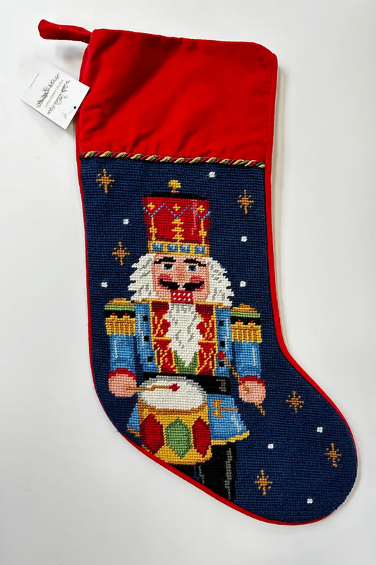 Blue Nutcracker W/Drum Needlepoint Stocking