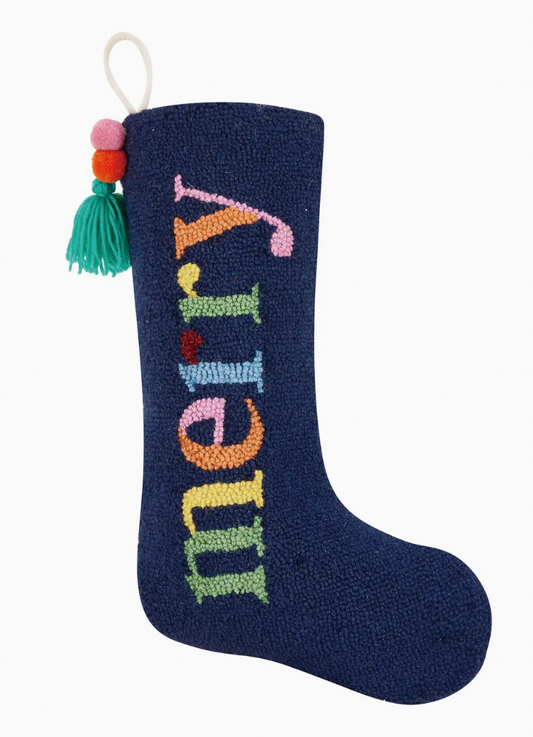 Merry Stocking with Pom Pom Tassel