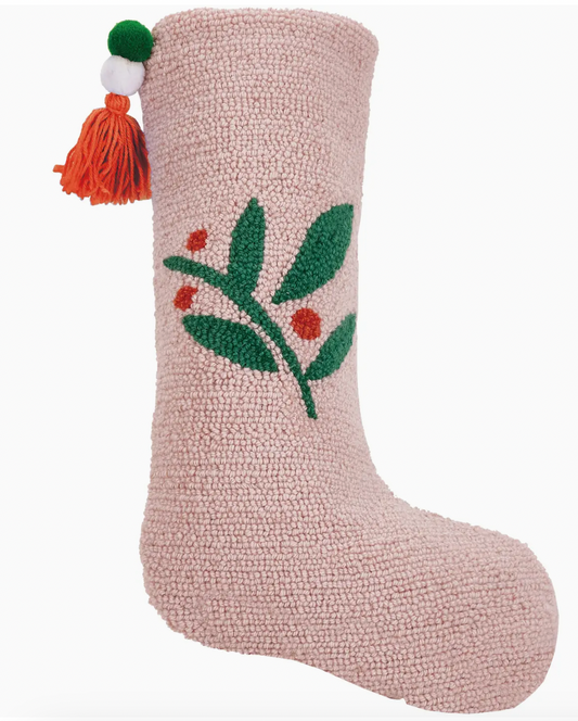 Pink Berries Stocking with Pom Pom Tassel