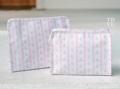 Large Roadie Zip Pouch - RIBBON FLORAL PINK by TRVL Designs