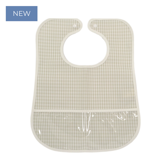 CLEAN UP BIB - GINGHAM PEARL GREY