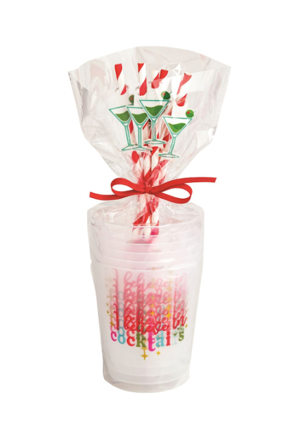 Red Holiday Party Cup & Straw Set