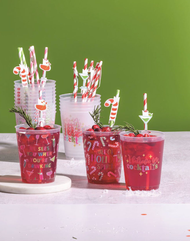 Red Holiday Party Cup & Straw Set