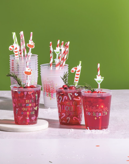 Red Holiday Party Cup & Straw Set
