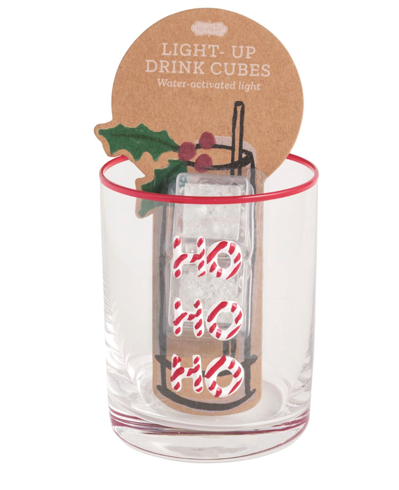 Ho Ho Ho Glass & Light-Up Drink Cube Set