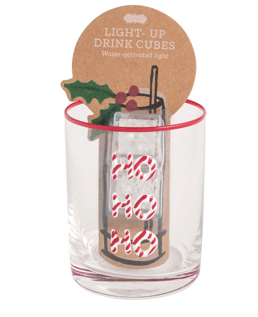 Ho Ho Ho Glass & Light-Up Drink Cube Set
