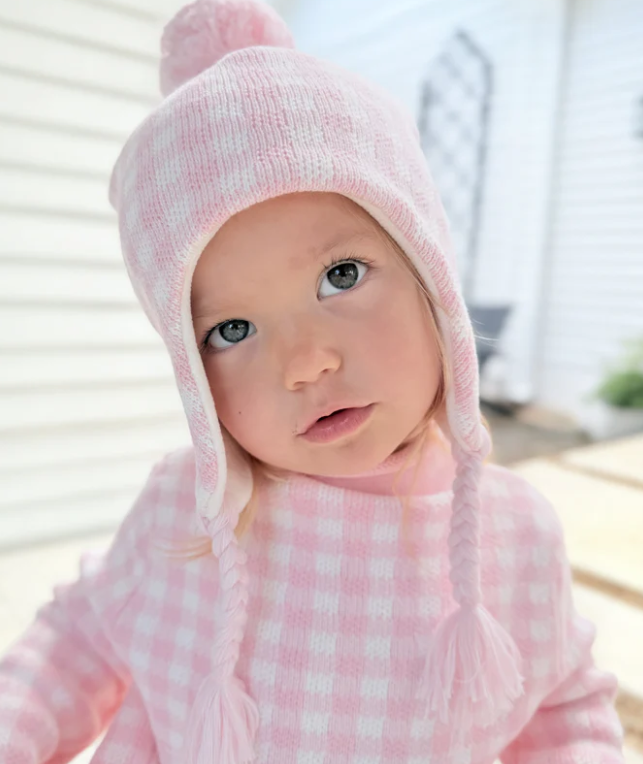 Fleece-Lined Gingham Winter Hat (PREORDER eta October)