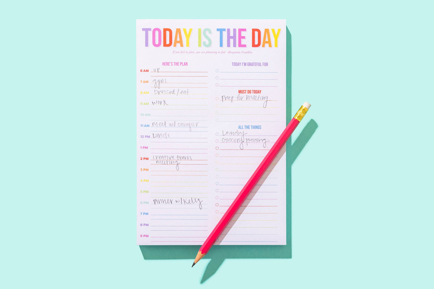 Daily Planner Notepad - "Today is the Day" - 100 Sheets