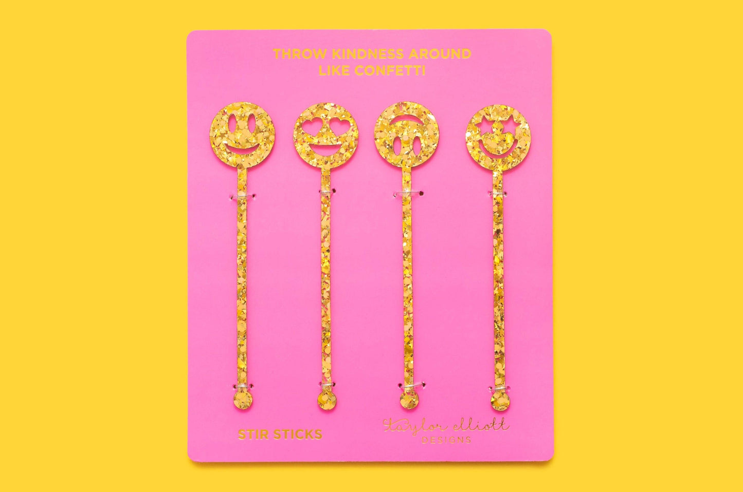 Stir Stick Set - Smiley - Gold Confetti - 4 Pc Set