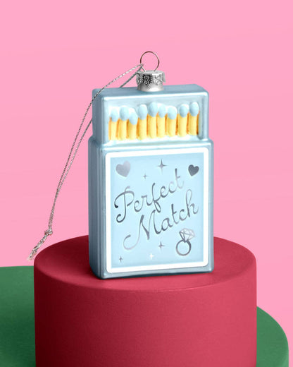 Perfect Match Ornament - blue matchbox ornament, christmas, engagement