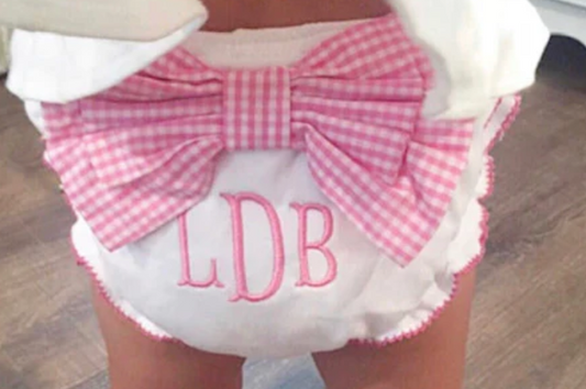 Pink Gingham Bow Diaper Cover